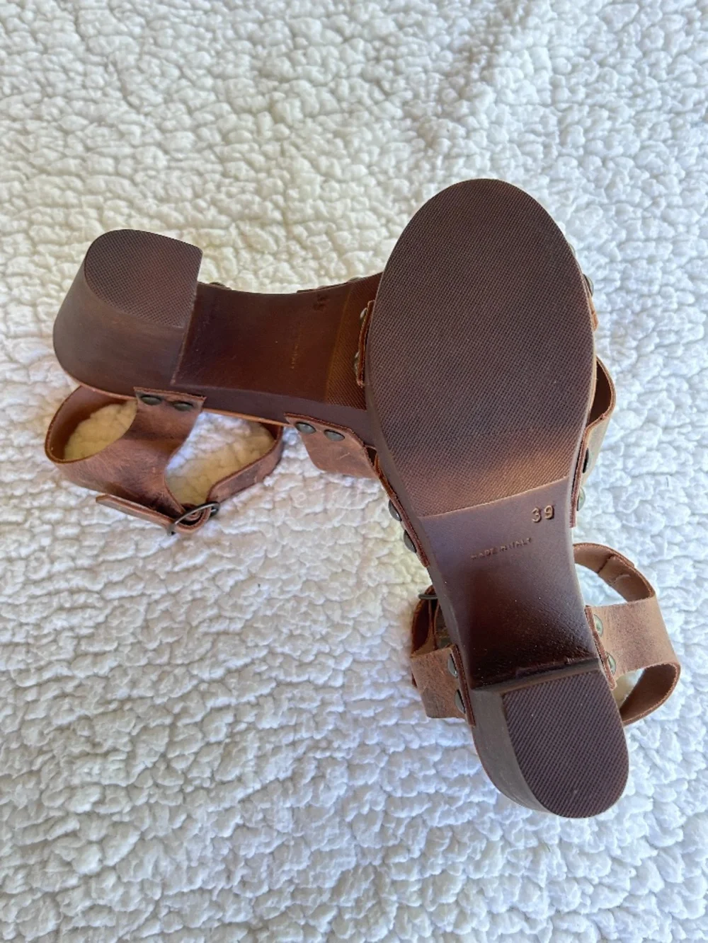 Brown Leather Boho Platform Clog Sandals Heels EU 38/US 8.5-9